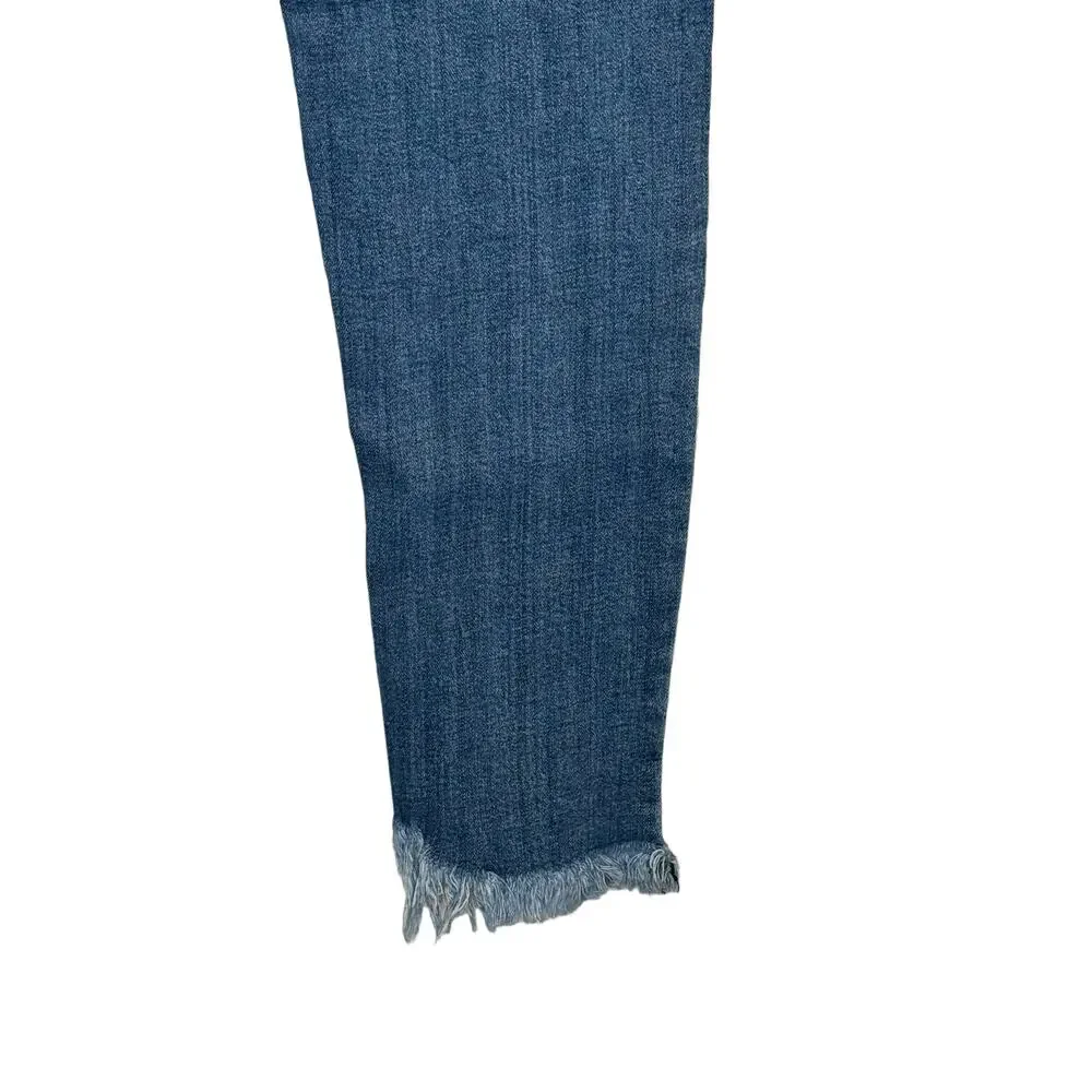 Unbranded Women's Jeans Distressed Frayed‎ Hem Skinny Mid-Rise Denim Blue Small